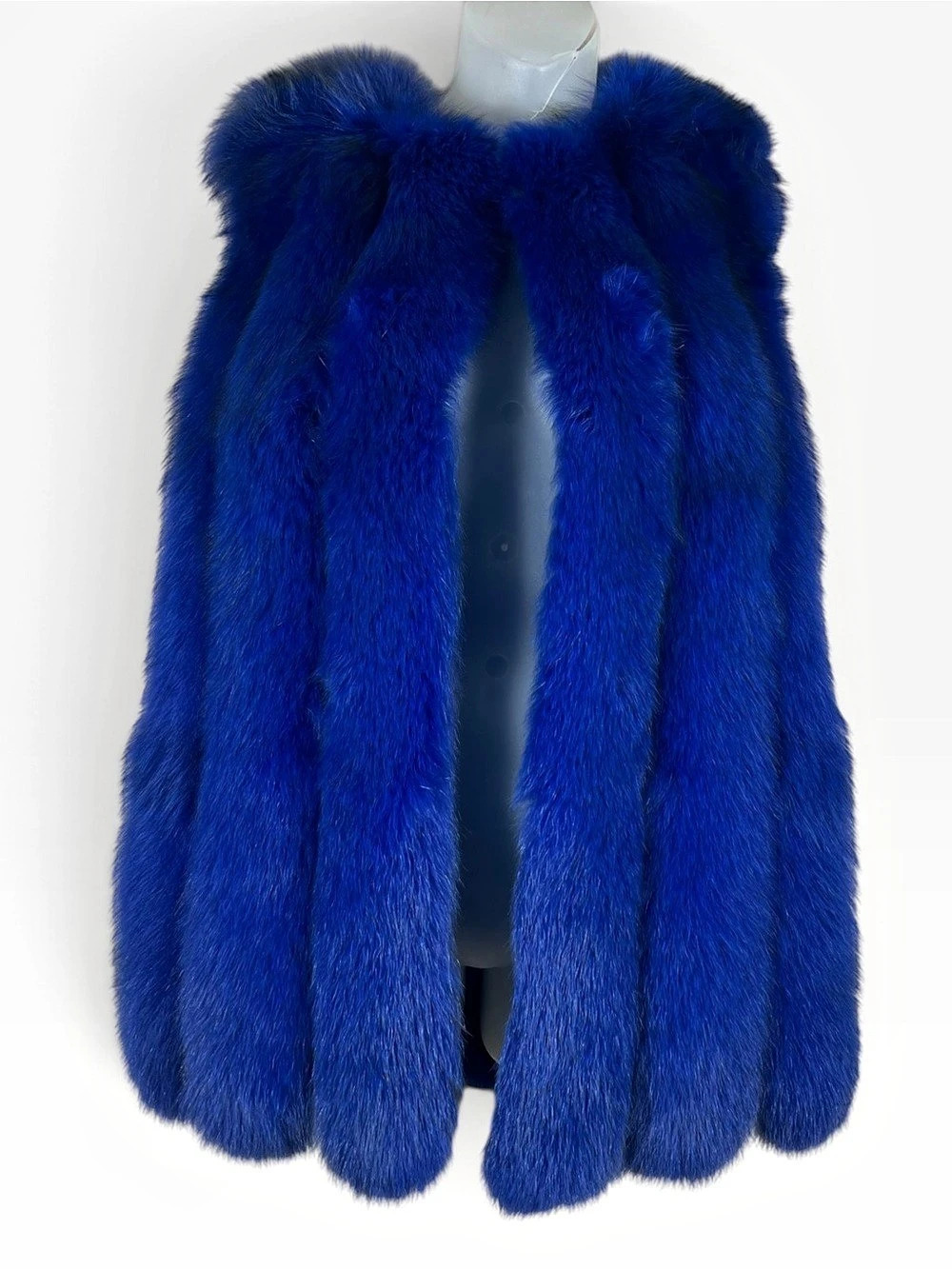 Vintage Blue Dyed Fox Fur Vest Womens Maximalist Longline Glam Dopamine